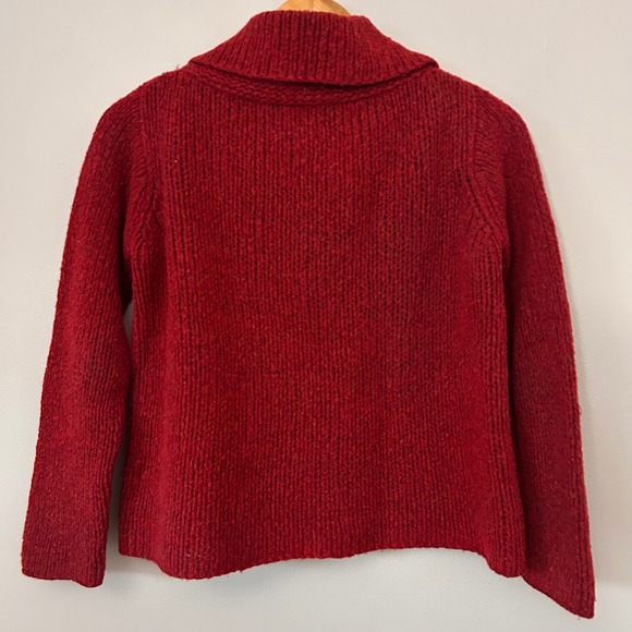 Eileen Fisher Sweater Womens PS Red Wool Blend Ribbed Cowl Neck Pullover - Picture 3 of 7